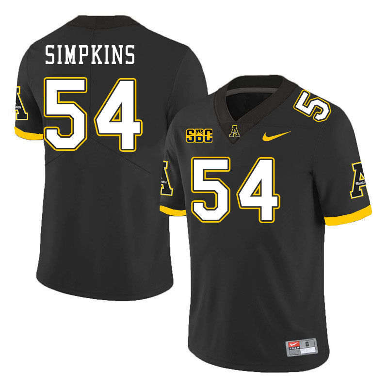 Men #54 Gabriel Simpkins Appalachian State Mountaineers College Football Jerseys Stitched-Black